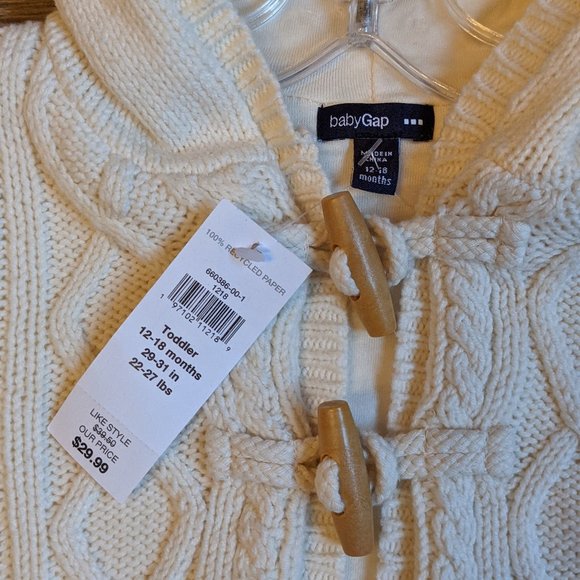 [KIDS 2/$40] NWT Baby (12-18M) - GAP Aran Knit Hooded Cardigan - Picture 5 of 6
